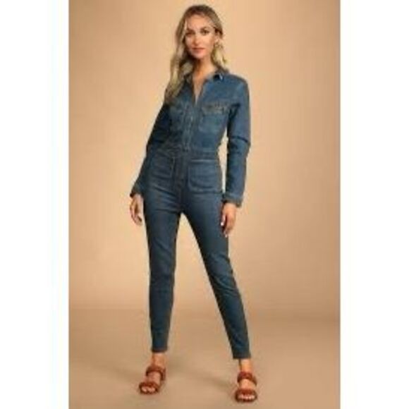 Free People Lennox Denim Jumpsuit - Picture 1 of 10